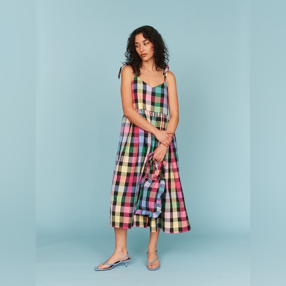 Lazy Oaf Dresses & Skirts - Lazy Oaf Checkmate Bow Strap Dress Rainbow Checkered L NWT Sold Out